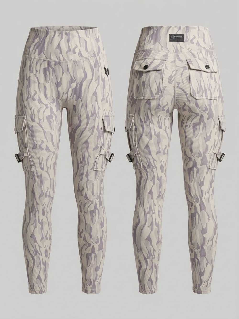 High-Rise Cargo Leggings in grey and off white